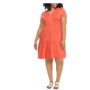 RONNI Nicole Coral Short Sleeve Tier Peasant Dress Size 2X